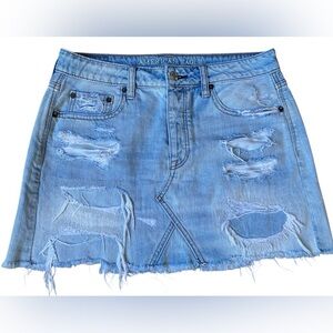 American Eagle Outfitters Women’s Light Blue Distressed Mini Skirt Size M